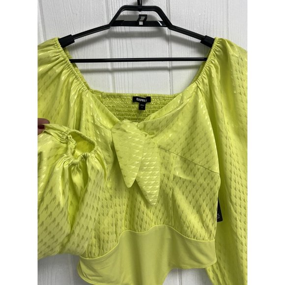 Express Women's Satin Jacquard Tie Front Bodysuit long sleeve size L - Picture 6 of 12